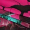 1 Panel Dark Berry Pink Copper Oxide Green Black Linework Floral Italian Silk Charmeuse Luxury Fabric, 53 Inches Wide